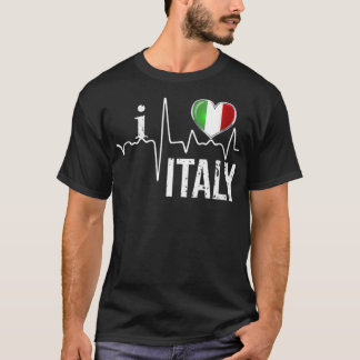 T-shirt Womens I Love Italie Heartbeat Drapeau pour italie