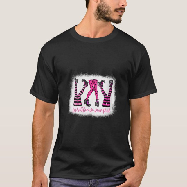 T-shirt Womens In October We Wear Pink Witch Breast Cancer (Devant)