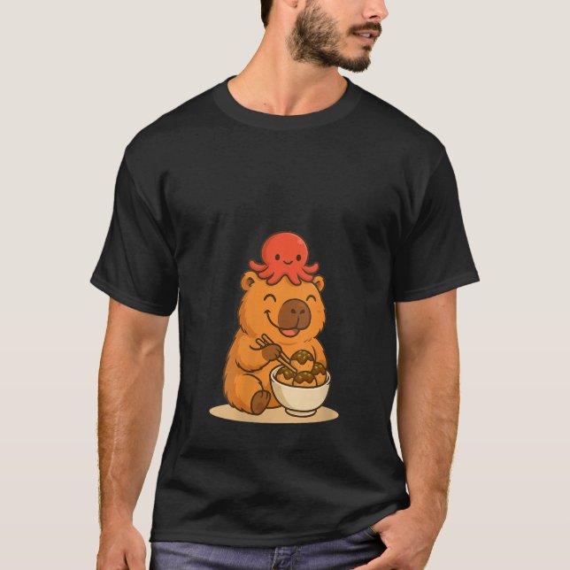T-shirt Womens Kawaii Capybara with Octopus Eating Takoyak (Devant)