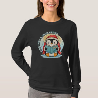 T-shirt Women's Magical Reading Penguin Long Sleeve Comfor