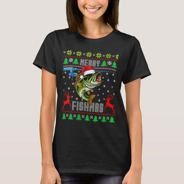 T-shirt Womens Merry Fishmas B Fish Fishing Funny Ugly Chr (Devant)