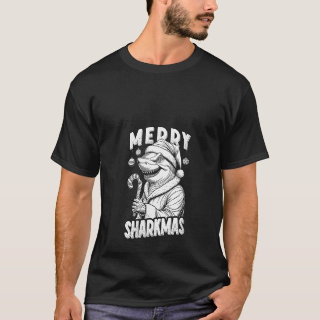 T-shirt Womens Merry Sharkmas Funny Shark Santa Claus Cand (Devant)