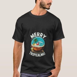 T-shirt Womens Merry Tropicalmas Surfing Santa Snow Globe