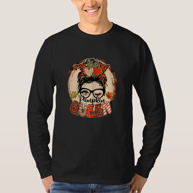 T-shirt Womens Messy Bun Fall Pumpkin Queen Fall Autumn Th (Devant)