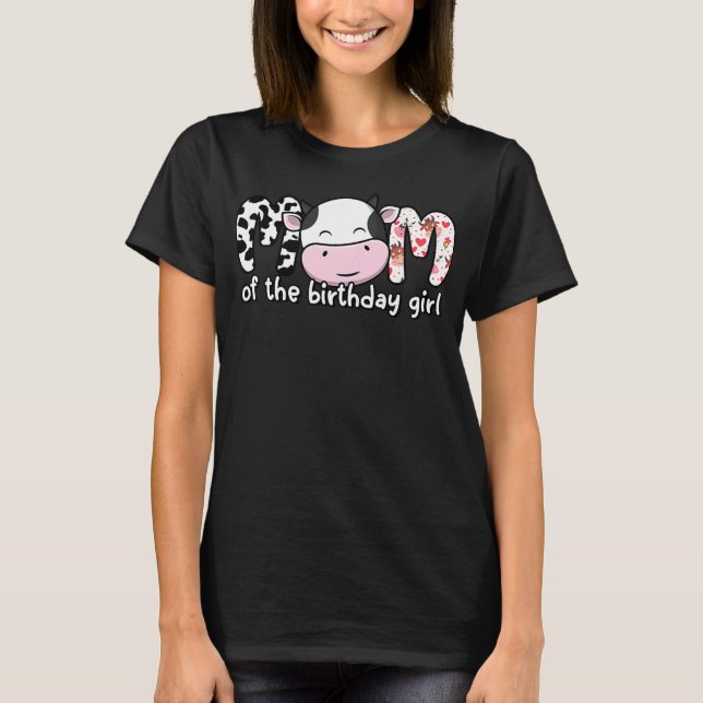 T-shirt Womens Mom Of The Birthday Cow Girl Farm Family (Devant)