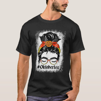 T-shirt Womens Oktoberfest Messy Bun Hair Pritzel allemand