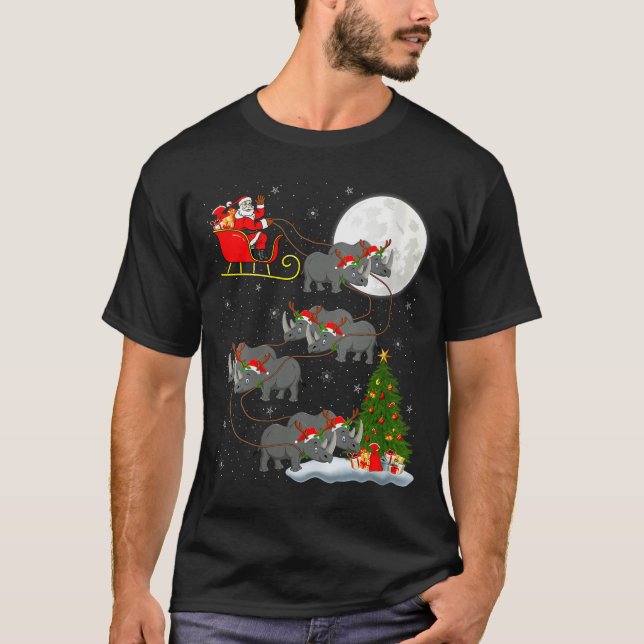 T-shirt Womens Rhino Santa Sleigh Flying Funny Magical Chr (Devant)
