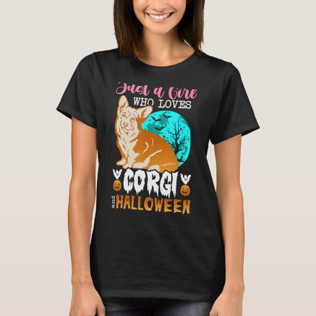 T-shirt Womens Scary Halloween dog corgi holder (Devant)