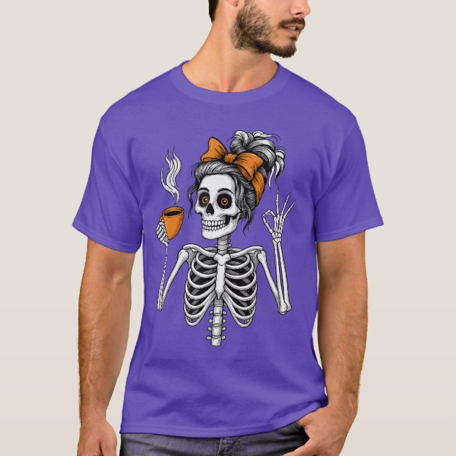 T-shirt Womens Skeleton Coffee Lover Halloween Pumpkin Spo (Devant)