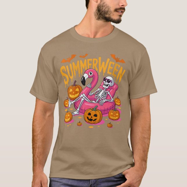 T-shirt Womens Summerween Vibes Skeleton Pumpkin Spooky Va (Devant)