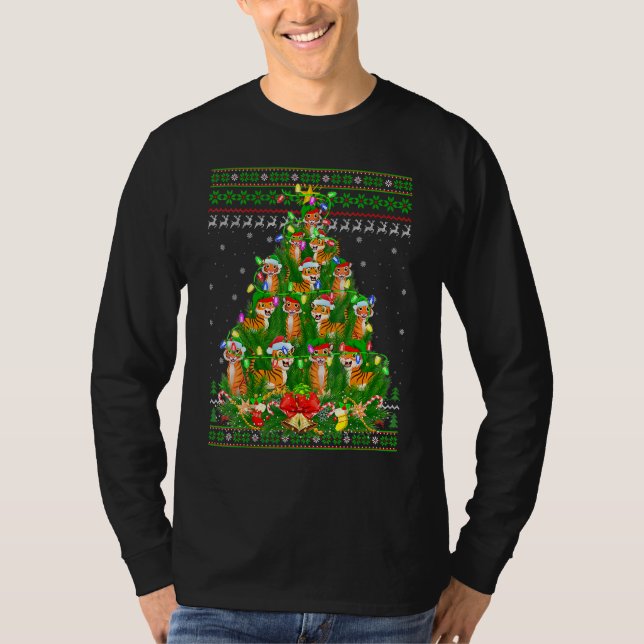 T-shirt Womens Tiger  Xmas Lights Ugly Tiger Christmas Tre (Devant)