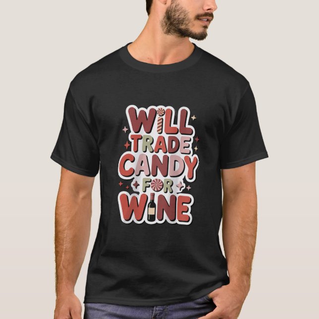T-shirt Womens Will Trade Candy for Wine Funny Halloween W (Devant)