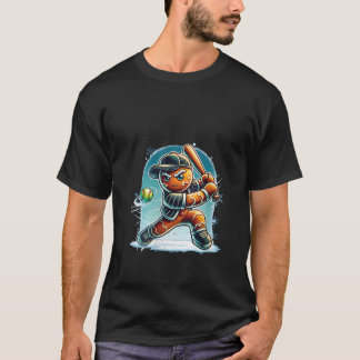 T-shirt Womens Xmas Gingerbread Playing Softball Smashing 