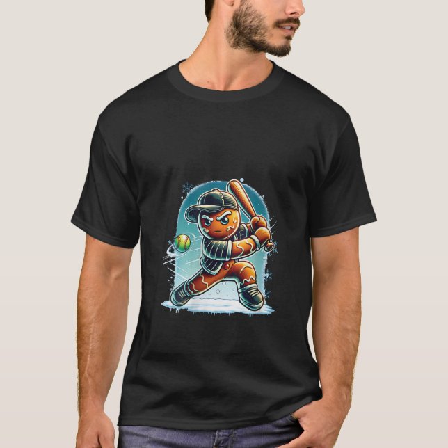 T-shirt Womens Xmas Gingerbread Playing Softball Smashing  (Devant)
