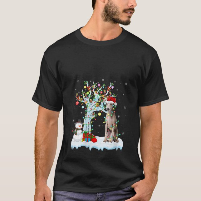T-shirt Womens Xmas Tree Decoration Lights Italian Greyhou (Devant)
