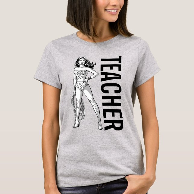 T-shirt Wonder Woman Enseignant Pose Noir & Blanc (Devant)