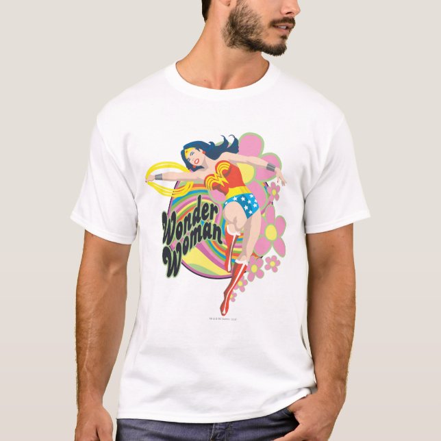 T-shirt Wonder Woman Flowers rétro (Devant)