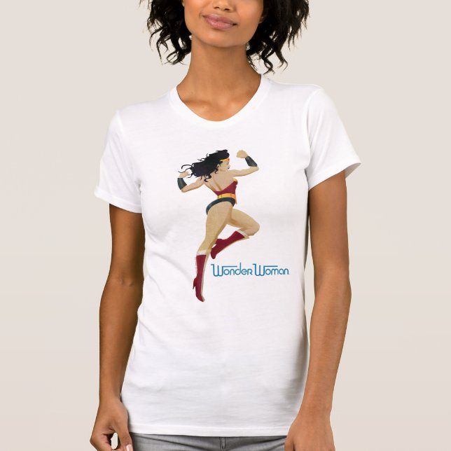 T-shirt Wonder Woman Retro City Sunburst and Stars (Devant)
