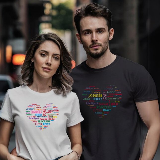 T-shirt Word personnalisé Art Heart Keepsaké ajouter Vos p (Créateur téléchargé)