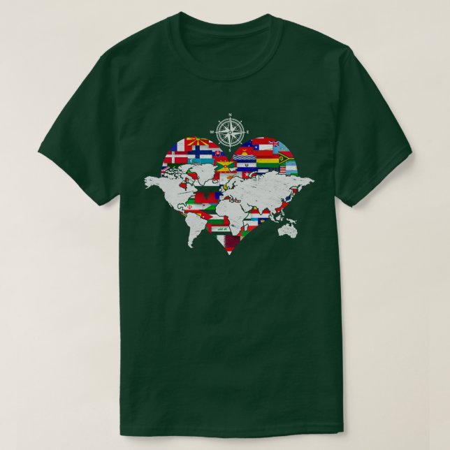T-shirt World Flags Heart International Travellers Cartogr (Design devant)