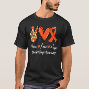 T-shirt World Hunge Awareness Peace Love Hope Orange Ribbo