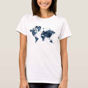 T-shirt World Map Watercolor Navy