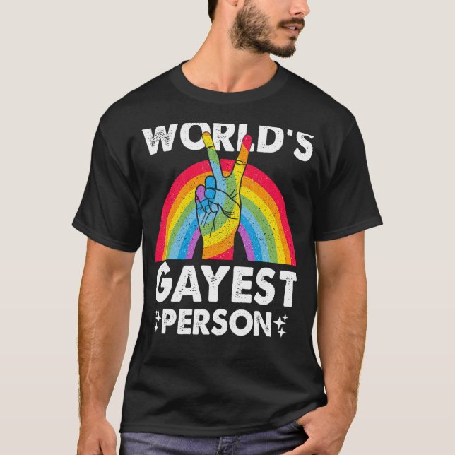 T-shirt Worlds Gayest Person Fier Mois Gay pride Rainbow (Devant)