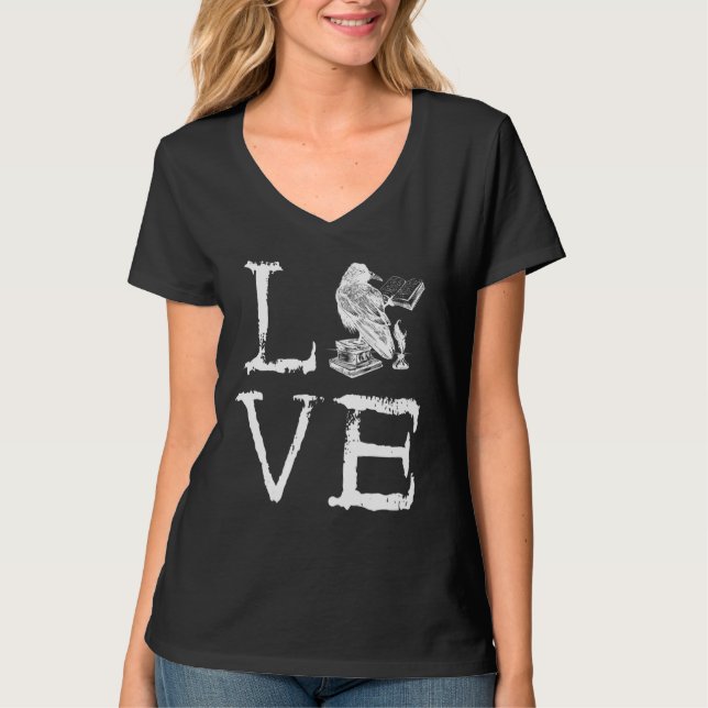 T-shirt Writer Raven Love Book  Reading Novel Writing (Devant)