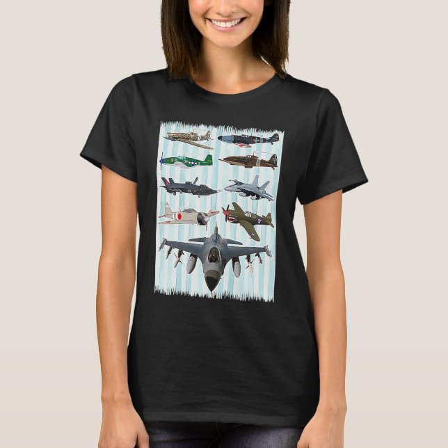 T-shirt WW2 Planes Warbirds P51 Mustang Spitfire Messersch (Devant)