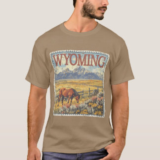 T-shirt Wyoming Timbre État en Détresse Vintage États-Unis