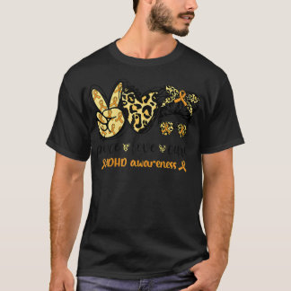 T-shirt X8XM Peace Love Cure Orang Ribbon ADHD Sensibilisa