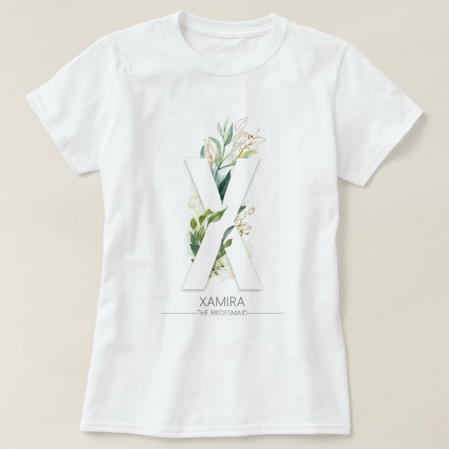 T-shirt X Monogrammes Feuilles de verdure or Élégant (Design devant)