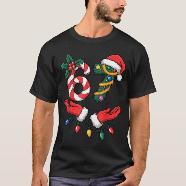 T-shirt Xmas 67 Hands Gesture Candy Canes Santa Holiday Ki (Devant)