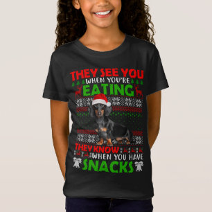 T-Shirt Xmas Dachshund Père Noël Ils vous voient quand vou