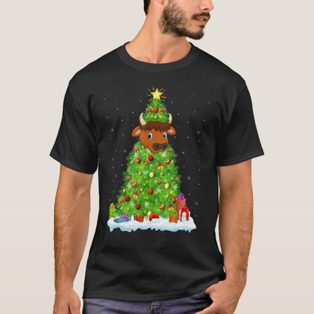 T-shirt Xmas Decorations Lights Santa Bison Christmas Tree (Devant)