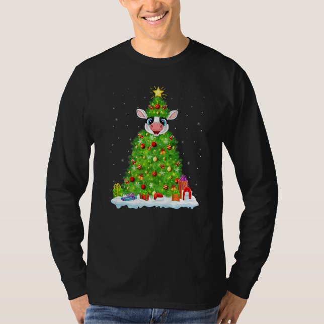 T-shirt Xmas Decorations Lights Santa Cattle Christmas Tre (Devant)