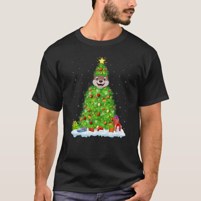 T-shirt Xmas Decorations Lights Santa Otter Christmas Tree (Devant)