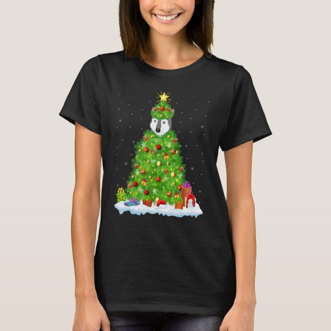 T-shirt Xmas Decorations Lights Santa Wolf Christmas Tree (Devant)