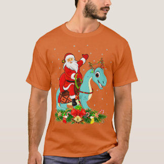T-shirt Xmas Funny Père Noël équitation Brontosaurus Dinos