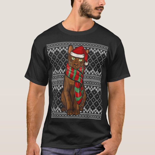 T-shirt Xmas Havana Brown Chat Santa Claus Casquette U (Devant)