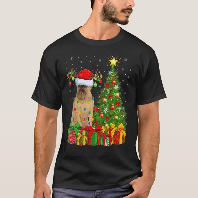 T-shirt Xmas Holiday Light Santa Brussels Griffon Dog Chri (Devant)