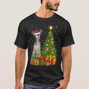 T-shirt Xmas Holiday Lights Santa Whippet