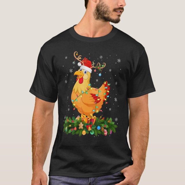 T-shirt Xmas Holiday Reindeer Hat Santa Chicken Bird Chris (Devant)