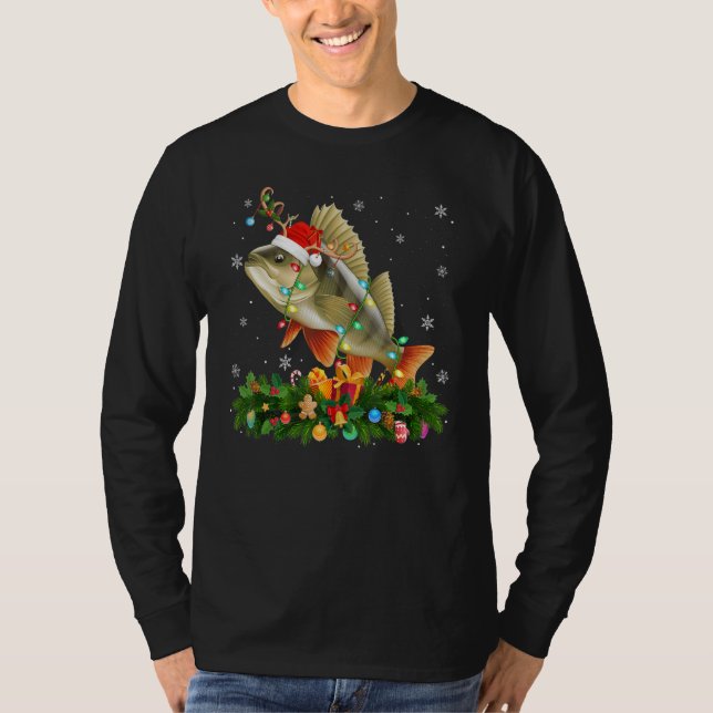 T-shirt Xmas Holiday Reindeer Hat Santa Perch Fish Christm (Devant)