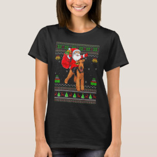 T-shirt Xmas laid Père Noël équitation Airedale Terrier Ch
