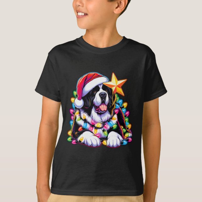 T-shirt Xmas Landseer Newfoundland Dog Tangled Christmas L (Devant)