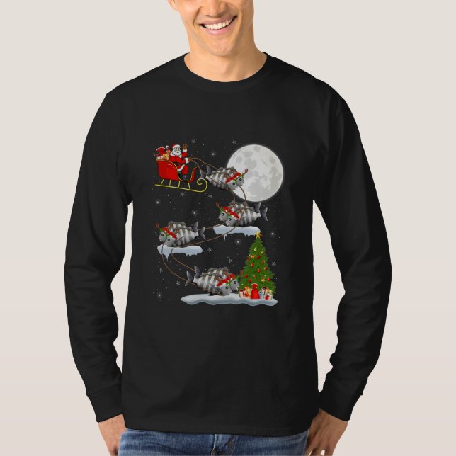 T-shirt Xmas Lighter Tree Père Noël équitation Sheepshead  (Devant)