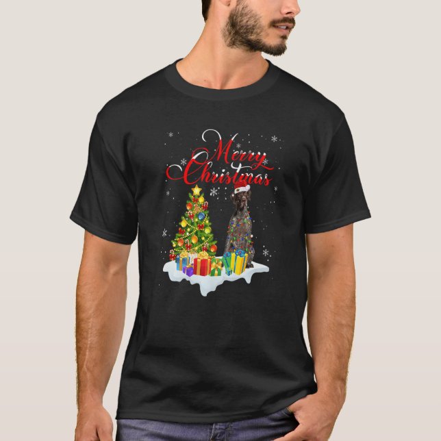 T-shirt Xmas Lighting Santa German Shorthaired Pointer Dog (Devant)