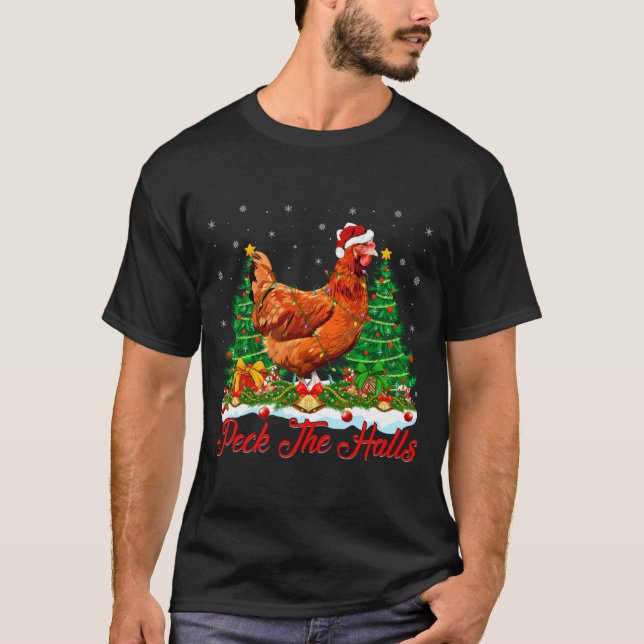 T-shirt Xmas Lighting Santa Hat Chicken Christmas Tree  (Devant)