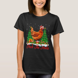 T-shirt Xmas Lighting Santa Hat Chicken Christmas Tree 